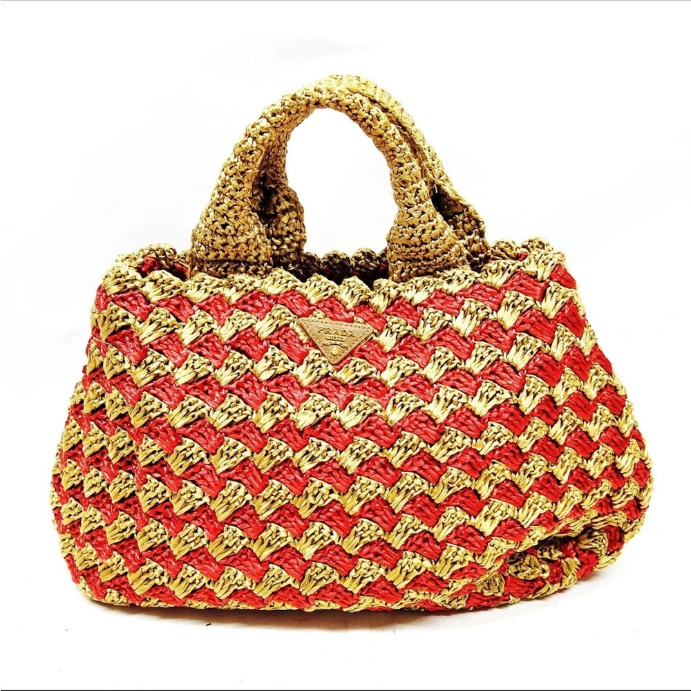 Authentic Prada Red Straw Bag 3129686